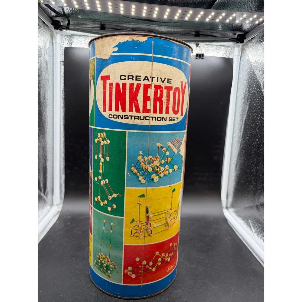 Vintage Tinkertoy Master Builder No 150 Construction Set Canister Questor 1970s